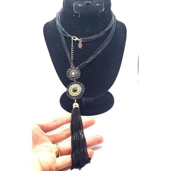 Charming Charlie Mulitlayer Chain Boiho Medallion Fringed Pendant Necklace 28in - Picture 2 of 5